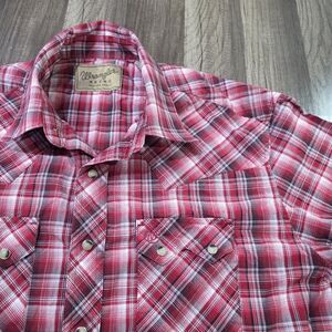 Wrangler Retro Western Plaid Button Up Short Sleeve Shirt w/Pearlescent Snaps XL